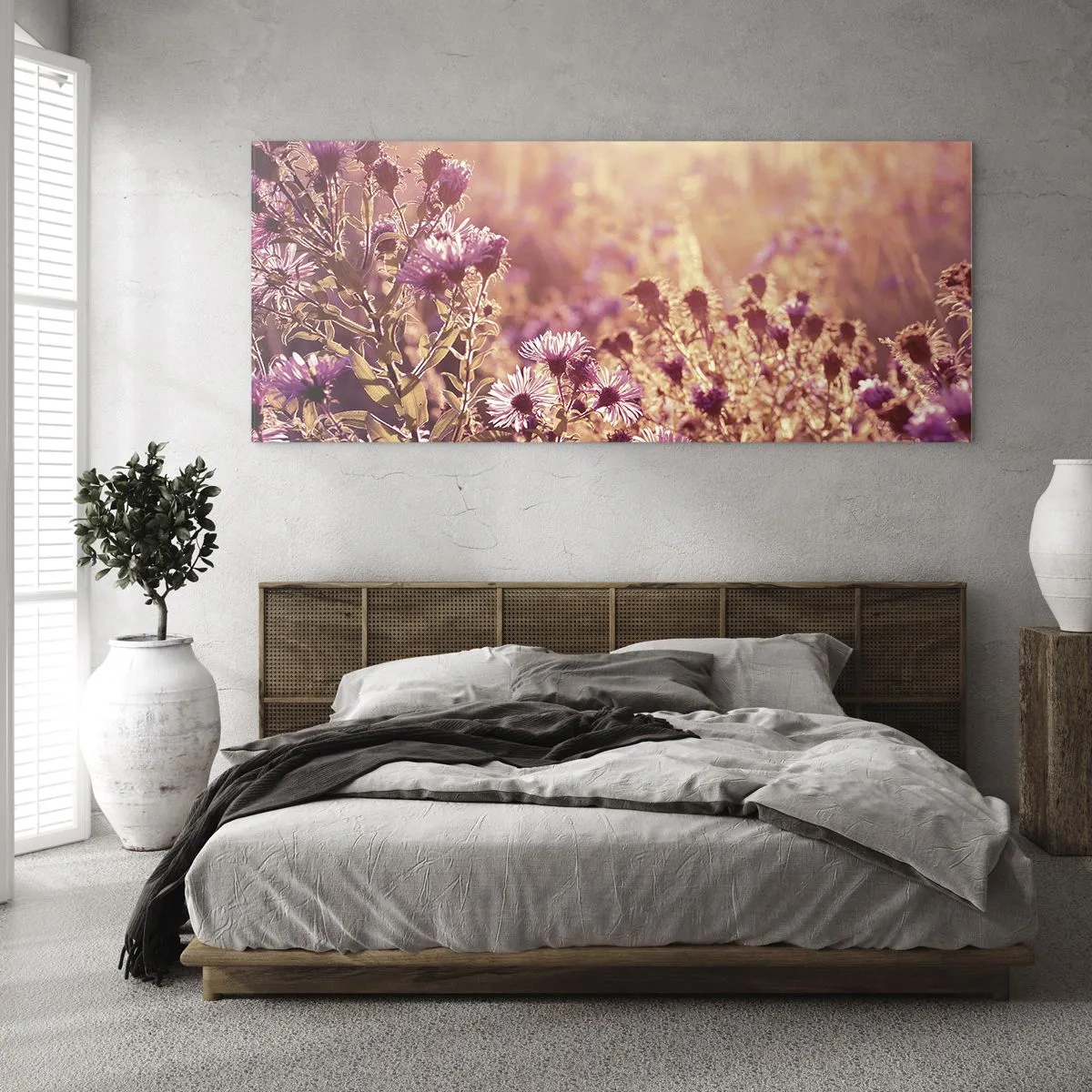 Impression sur verre - Image sur verre - Prairie à la lumière du soleil couchant - 160x50cm - Avant que l'été ne parte - Décoration murale moderne pour le salon et la chambre ARTTOR