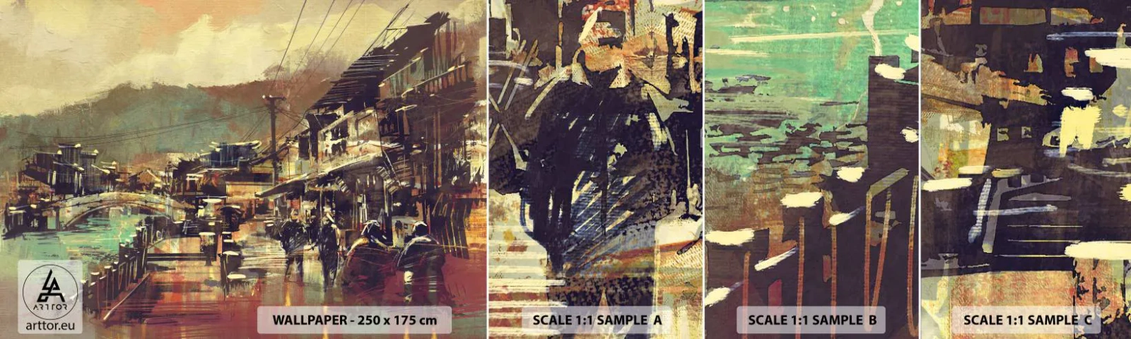 Échantillon de Papier Peint Autocollant Deluxe Sticker - La vie comme une richesse de gris - Paysage, Chine, Architecture - 100x30 cm