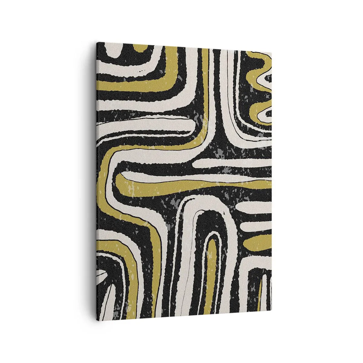 Impression sur toile - Image sur toile - Motif abstrait en noir, blanc et or - 50x70cm - Composition : routes et ruelles - Décoration murale moderne pour le salon et la chambre ARTTOR