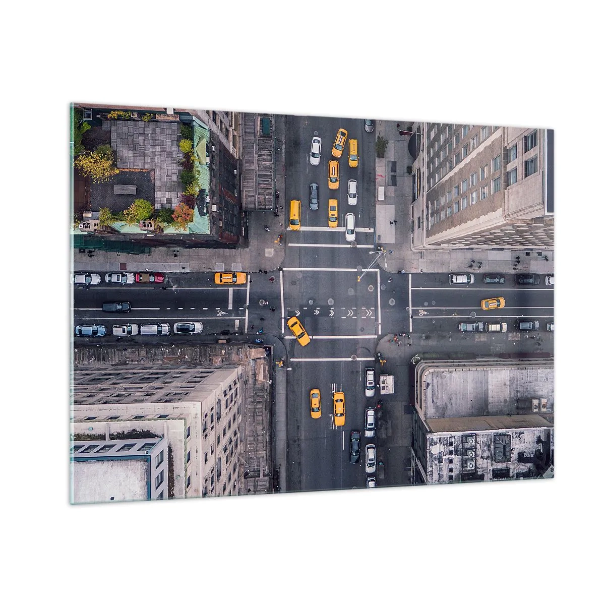 Impression sur verre - Image sur verre - Vue aérienne d'une intersection très fréquentée de la ville - 100x70cm - Un choix simple - Décoration murale moderne pour le salon et la chambre ARTTOR