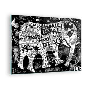 Impression sur verre - Image sur verre - Image de graffiti en noir et blanc avec des thèmes de paix et de liberté - 70x50cm - La richesse des rues - Décoration murale moderne pour le salon et la chambre ARTTOR