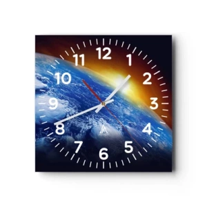 Horloge murale - Pendule murale - Lever de soleil sur la planète bleue - 40x40 cm
