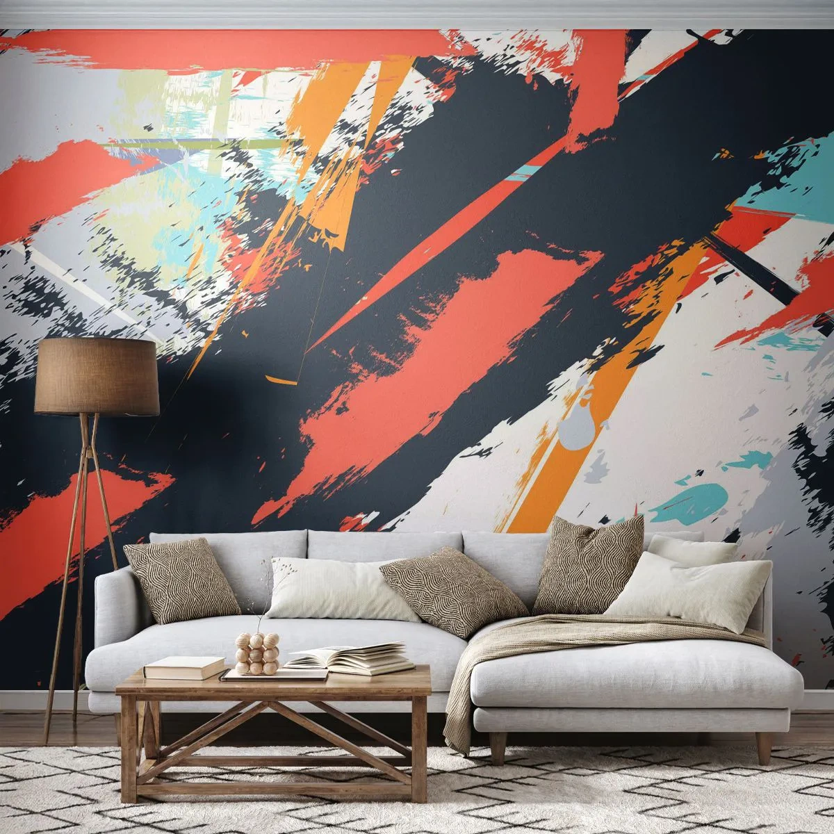 Papier Peint Autocollant Deluxe Sticker - Composition dynamique - Abstraction, Graffiti, Morceau - 150x105 cm