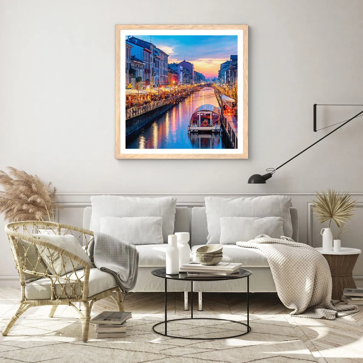 Affiche dans un chêne clair - Poster - Soirée de lumière et de jeu - 40x40 cm