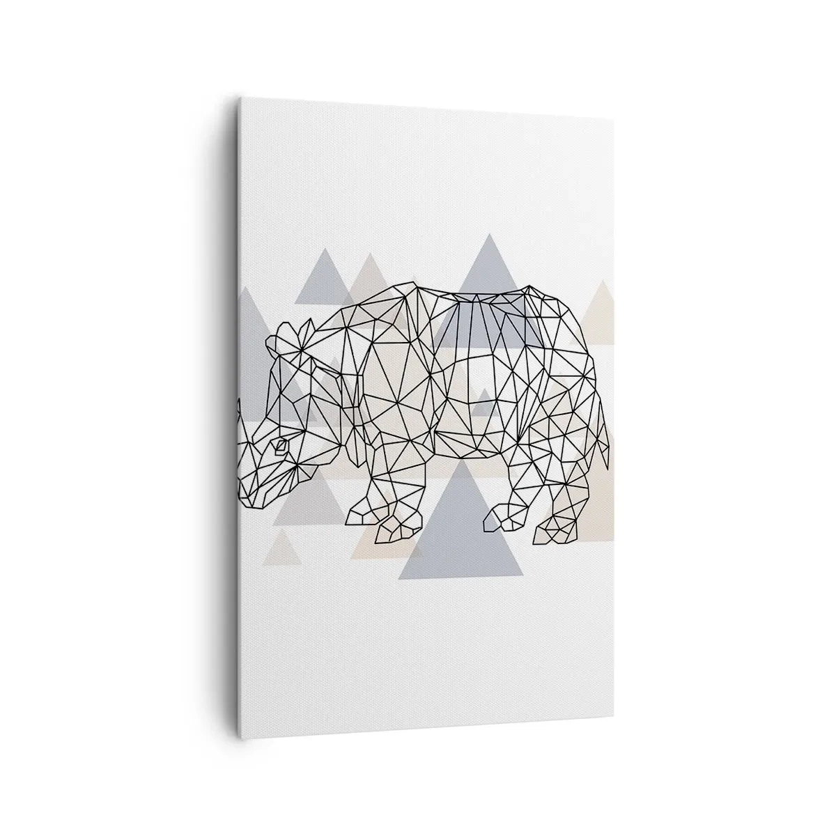 Impression sur toile - Image sur toile - Rhinocéros géométrique sur fond de triangles délicats - 80x120cm - Structure de force - Décoration murale moderne pour le salon et la chambre ARTTOR