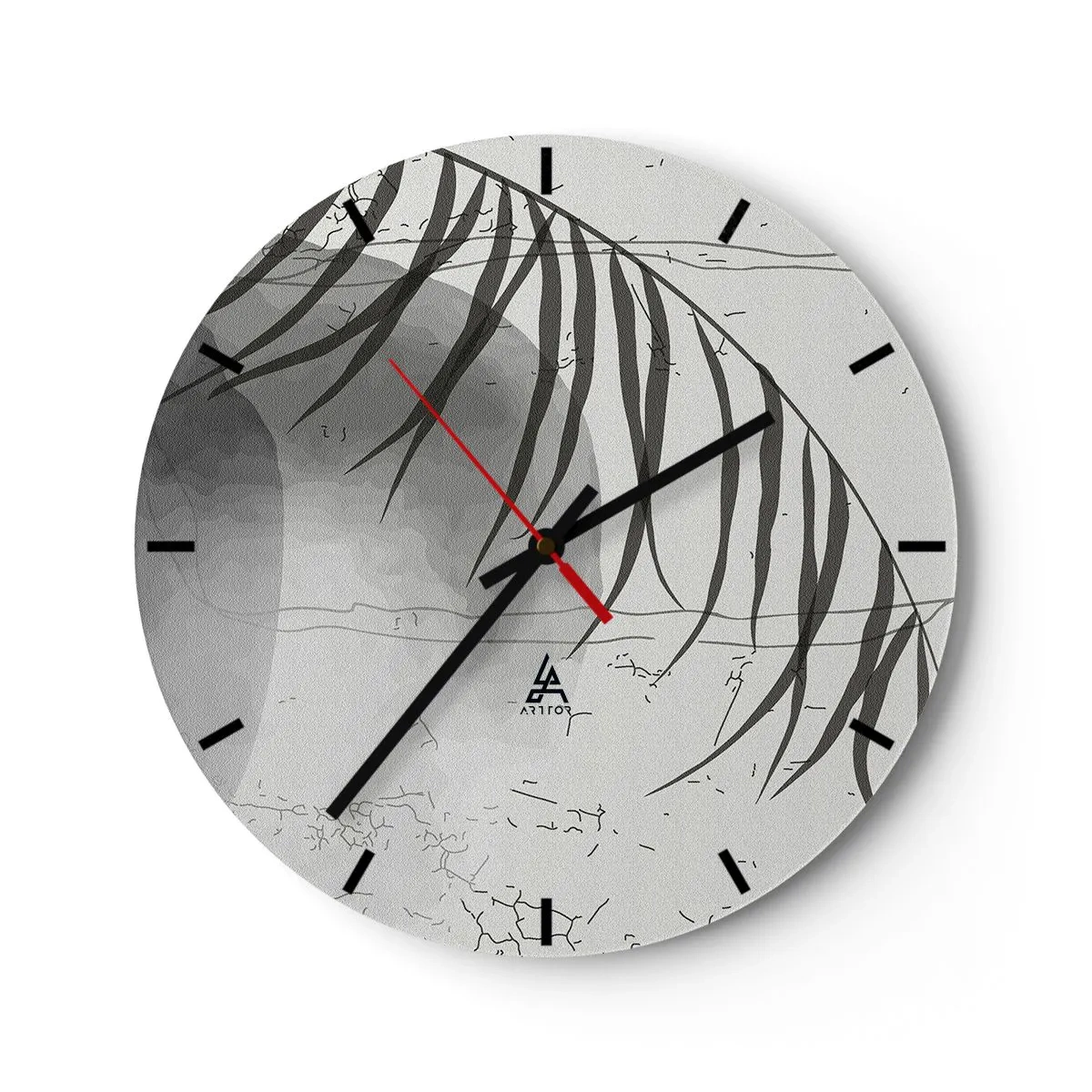 Horloge murale - Pendule murale - Palmier noir et blanc avec ombre de lune sur fond de béton - 30x30cm - L'exotisme subtil de la nature - Décoration murale moderne pour le salon, la cuisine et la chambre ARTTOR