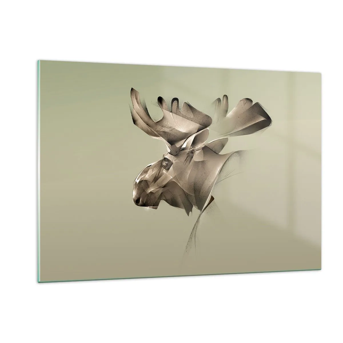 Impression sur verre - Image sur verre - Une image moderne d'un élan sur fond vert - 120x80cm - La douce force de la paix - Décoration murale moderne pour le salon et la chambre ARTTOR