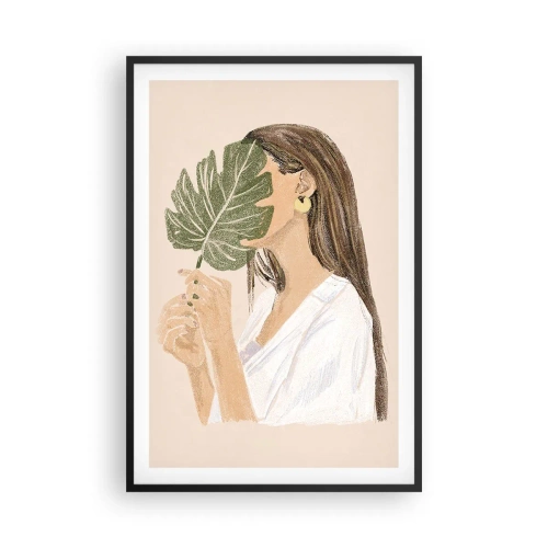 Affiche dans un cadre noir - Poster - Portrait mystérieux avec un éventail - 61x91 cm