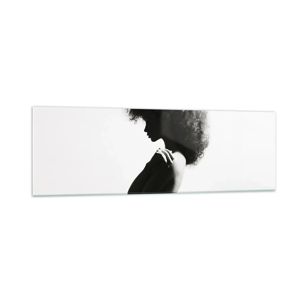 Impression sur verre - Image sur verre - Une silhouette subtile d'une femme dans des tons noirs et blancs sur un fond clair - 160x50cm - Comme une fleur au bout d'une fine tige - Décoration murale moderne pour le salon et la chambre ARTTOR