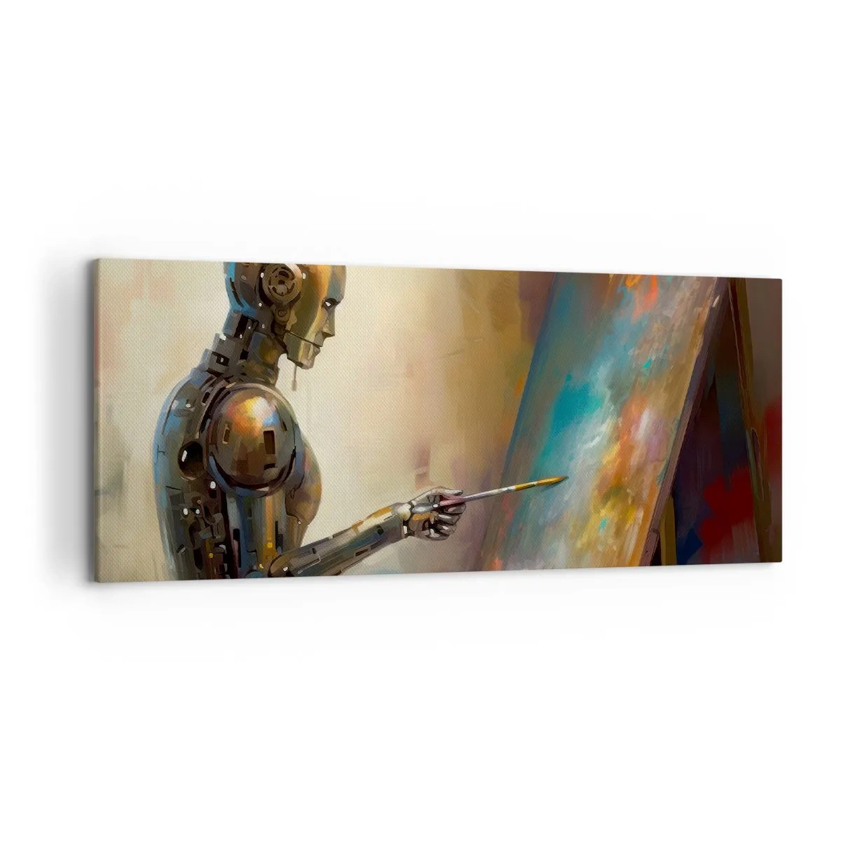 Impression sur toile - Image sur toile - Un robot peignant sur une toile dans un style artistique - 120x50cm - L'art du futur - Décoration murale moderne pour le salon et la chambre ARTTOR