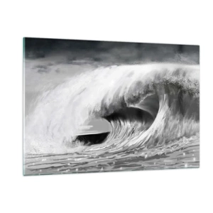 Impression sur verre - Image sur verre - Une vague puissante capturée dans une esthétique en noir et blanc - 120x80cm - La colère de l'océan - Décoration murale moderne pour le salon et la chambre ARTTOR