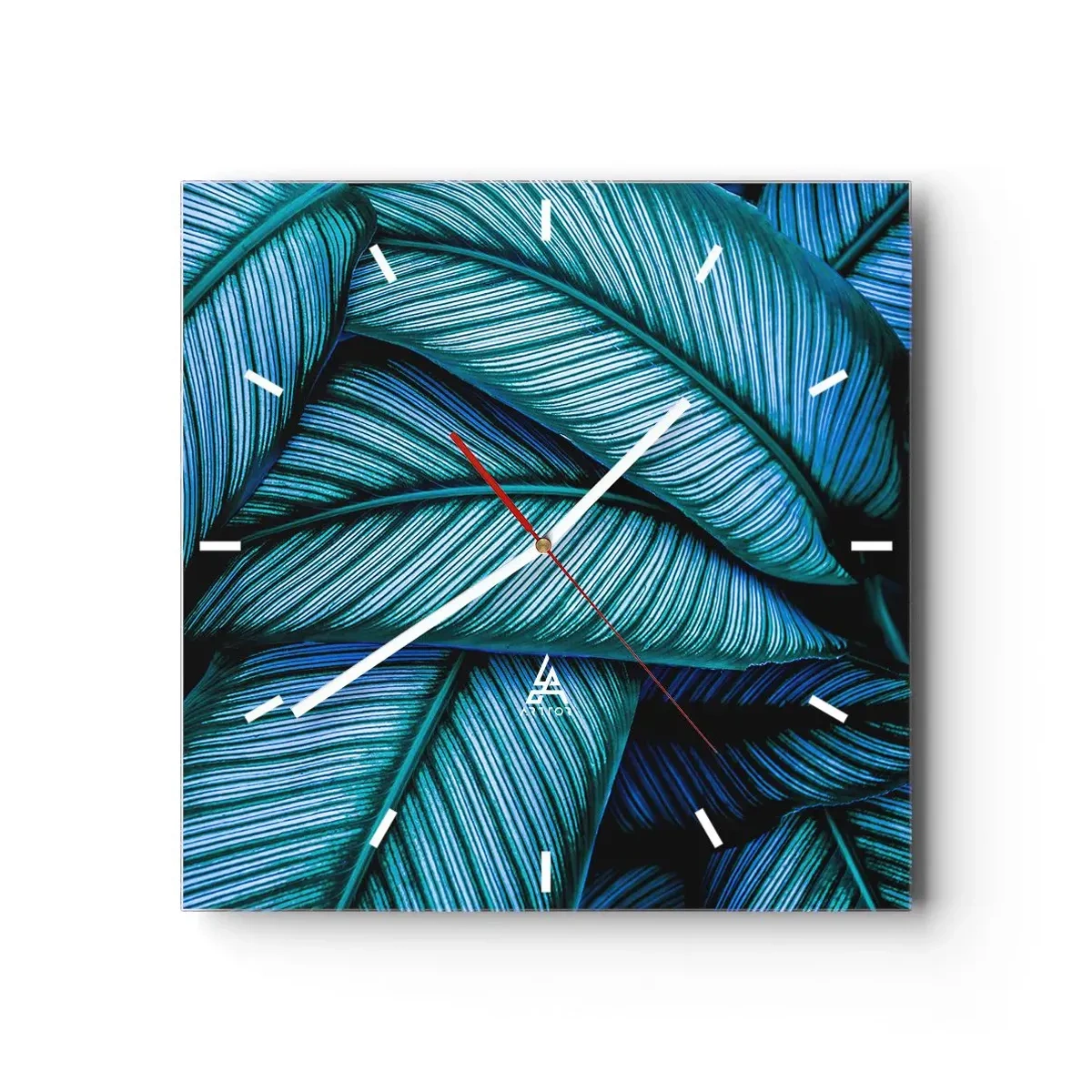 Horloge murale - Pendule murale - Un gros plan de feuilles turquoise avec des détails vifs. - 30x30cm - Lignes de vie - Décoration murale moderne pour le salon et la chambre ARTTOR