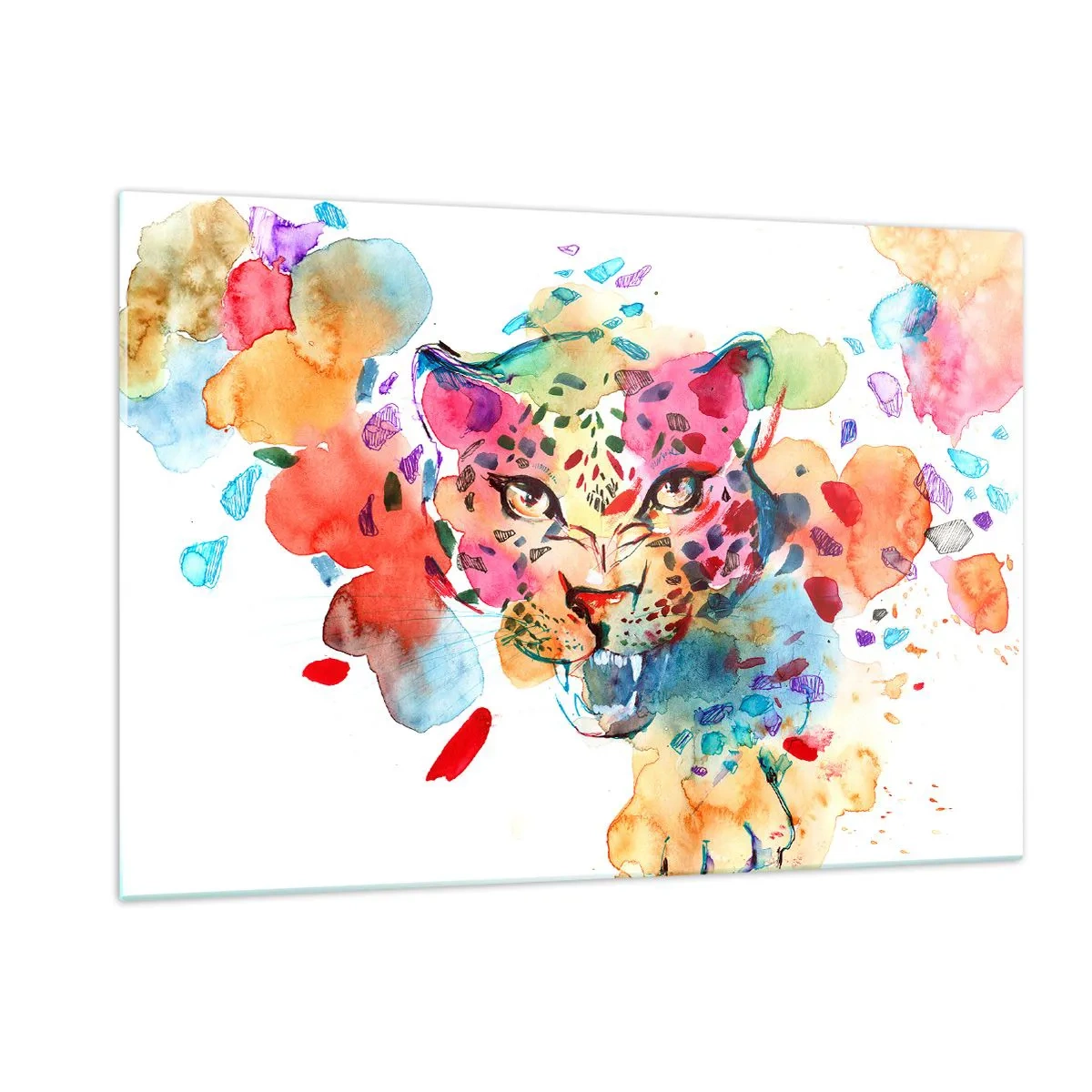 Impression sur verre - Image sur verre - Portrait aquarelle coloré d'un léopard - 120x80cm - La belle et la Bête - Décoration murale moderne pour le salon et la chambre ARTTOR