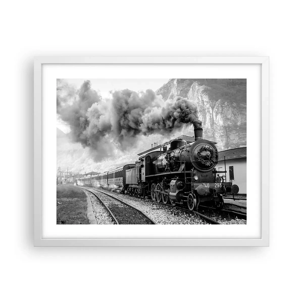 Affiche dans un cadre blanc - Poster - Attend à la gare... - 50x40 cm