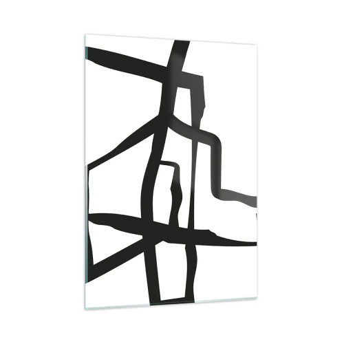 Impression sur verre - Image sur verre - Une structure abstraite en noir et blanc ressemblant à un plan urbain. - 50x70cm - Conception noir et blanc - Décoration murale moderne pour le salon et la chambre ARTTOR