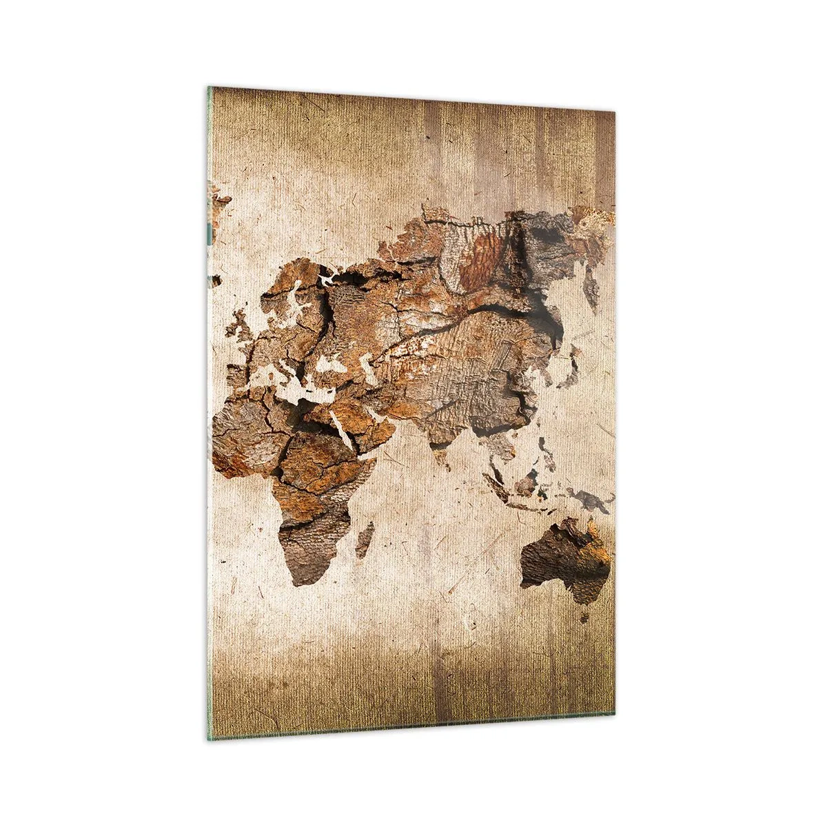 Impression sur verre - Image sur verre - Une carte du monde aux tons bruns imitant le bois - 50x70cm - Découverte du monde - Décoration murale moderne pour le salon et la chambre ARTTOR