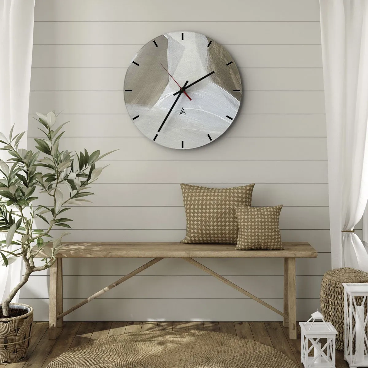 Horloge murale - Pendule murale - Une abstraction lumineuse avec des touches de blanc et de beige sur un fond gris. - 30x30cm - Une vague de blanc - Décoration murale moderne pour le salon, la cuisine et la chambre ARTTOR