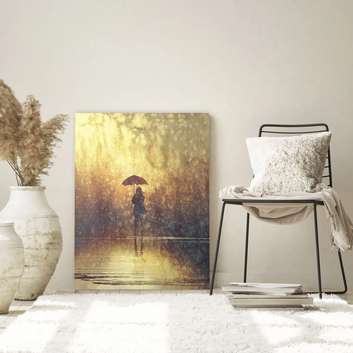 Impression sur verre - Image sur verre - Une silhouette avec un parapluie dans un paysage brumeux plein de reflets - 70x100cm - Je sens que quelqu'un me regarde - Décoration murale moderne pour le salon et la chambre ARTTOR