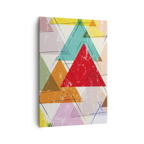 Impression sur toile - Image sur toile - Abstraction colorée avec des triangles géométriques - 70x100cm - Trois par trois - Décoration murale moderne pour le salon et la chambre ARTTOR