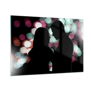 Impression sur verre - Image sur verre - Silhouettes d'un couple sur fond de lumières bokeh colorées - 100x70cm - Oui! - Décoration murale moderne pour le salon et la chambre ARTTOR