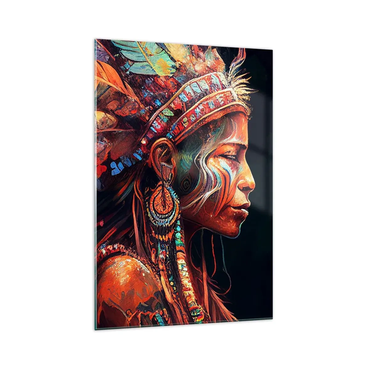 Impression sur verre - Image sur verre - Une figure colorée de style ethnique avec une tasse de boisson fumante - 70x100cm - Rituel magique - Décoration murale moderne pour le salon et la chambre ARTTOR