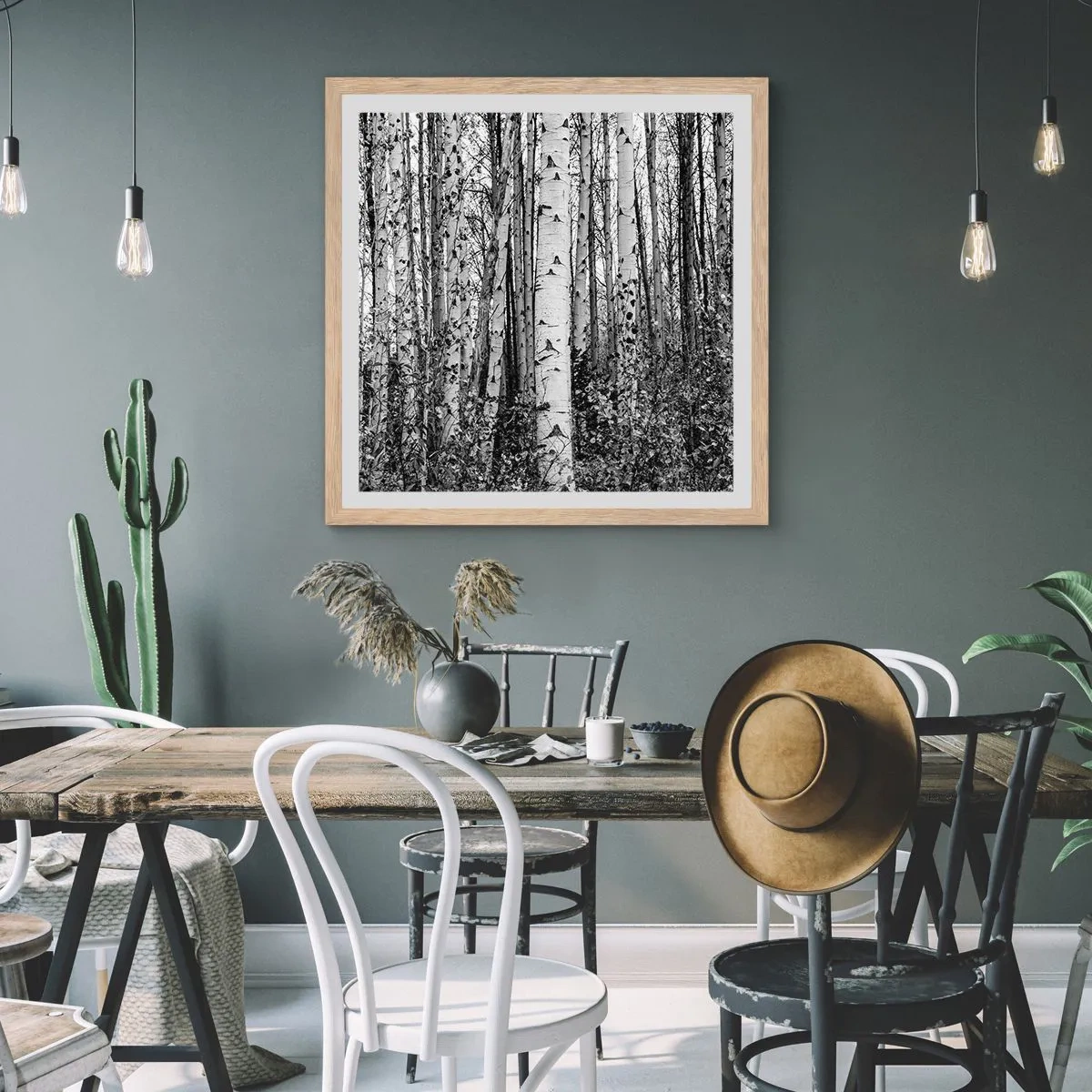 Affiche dans un chêne clair - Poster - Enchevêtrement de bouleau - 30x30 cm