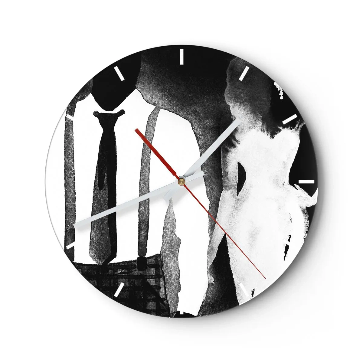 Horloge murale - Pendule murale - Silhouettes d'une femme et d'un homme dans une atmosphère noire en noir et blanc - 30x30cm - Ambiance noire - Décoration murale moderne pour le salon, la cuisine et la chambre ARTTOR