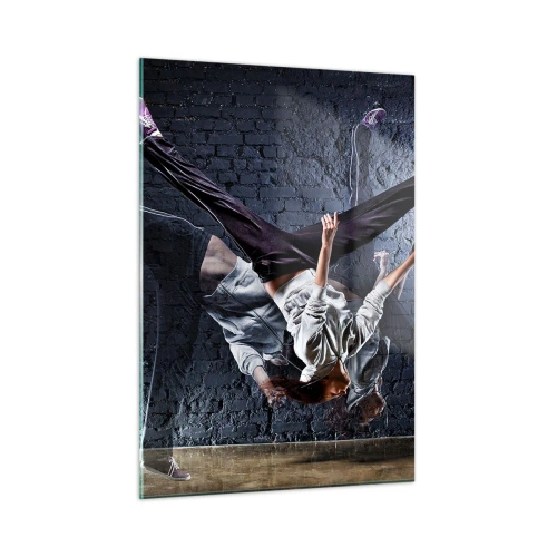 Impression sur verre - Image sur verre - Danse dynamique sur fond de mur industriel - 50x70cm - Étoile de la rue - Décoration murale moderne pour le salon et la chambre ARTTOR