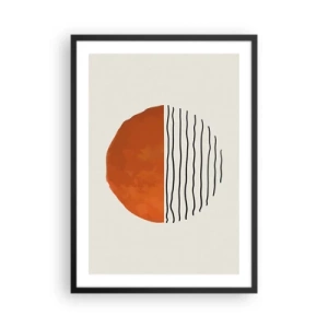 Affiche dans un cadre noir - Poster - Cercle abstrait avec une moitié orange et linéaire - 50x70cm - Dans un climat japonnais - Décoration murale moderne pour le salon et la chambre ARTTOR