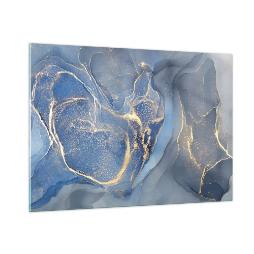 Impression sur verre - Image sur verre - Une composition abstraite dans les tons bleu marine et or - 100x70cm - Poussière d'or - Décoration murale moderne pour le salon et la chambre ARTTOR