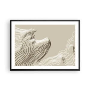 Affiche dans un cadre noir - Poster - Un motif abstrait dans des tons beiges avec un effet linéaire. - 70x50cm - Topographie artistique - Décoration murale moderne pour le salon et la chambre ARTTOR