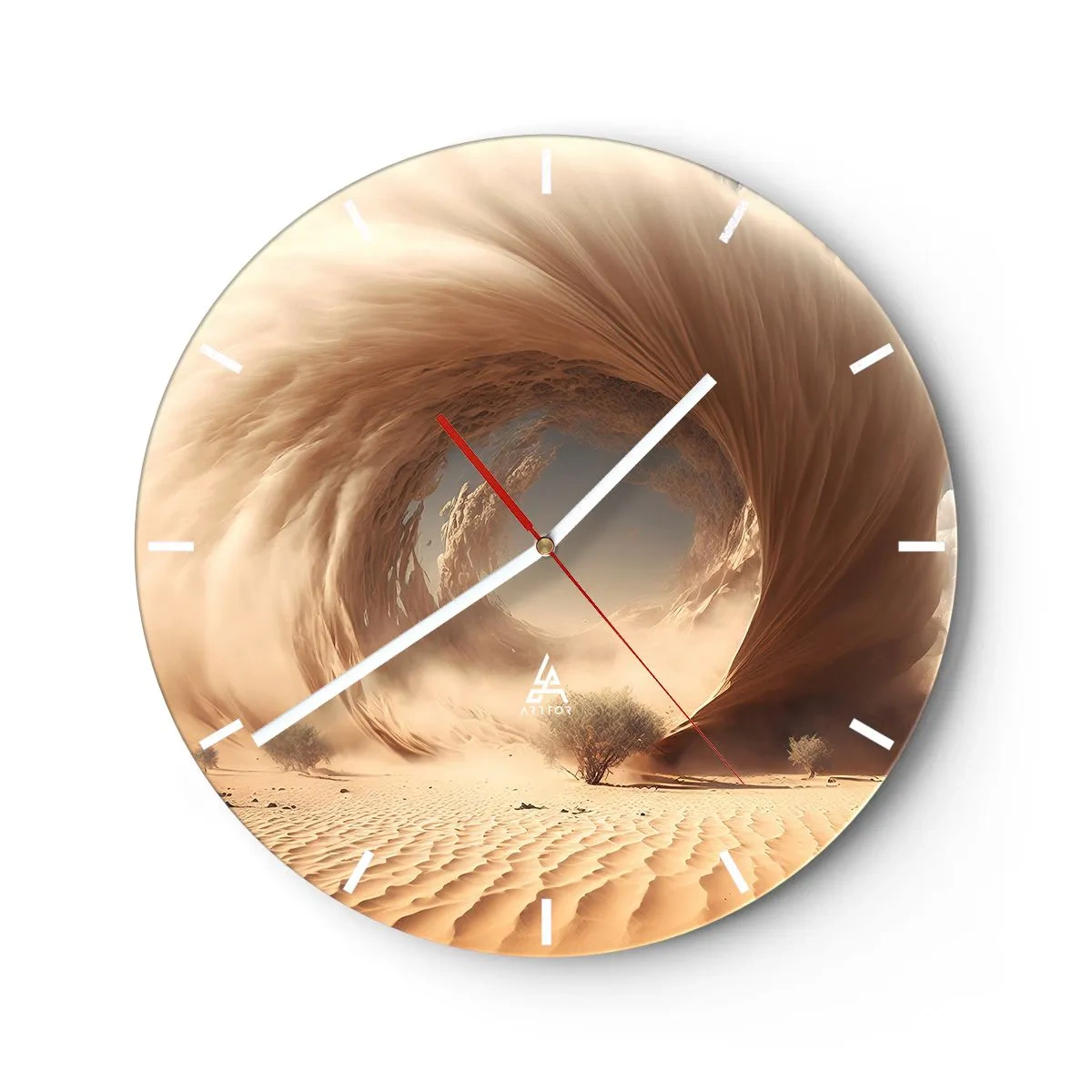 Horloge murale - Pendule murale - Un paysage désertique avec une structure tourbillonnante en forme de portail - 30x30cm - Portail ouvert - Décoration murale moderne pour le salon, la cuisine et la chambre ARTTOR