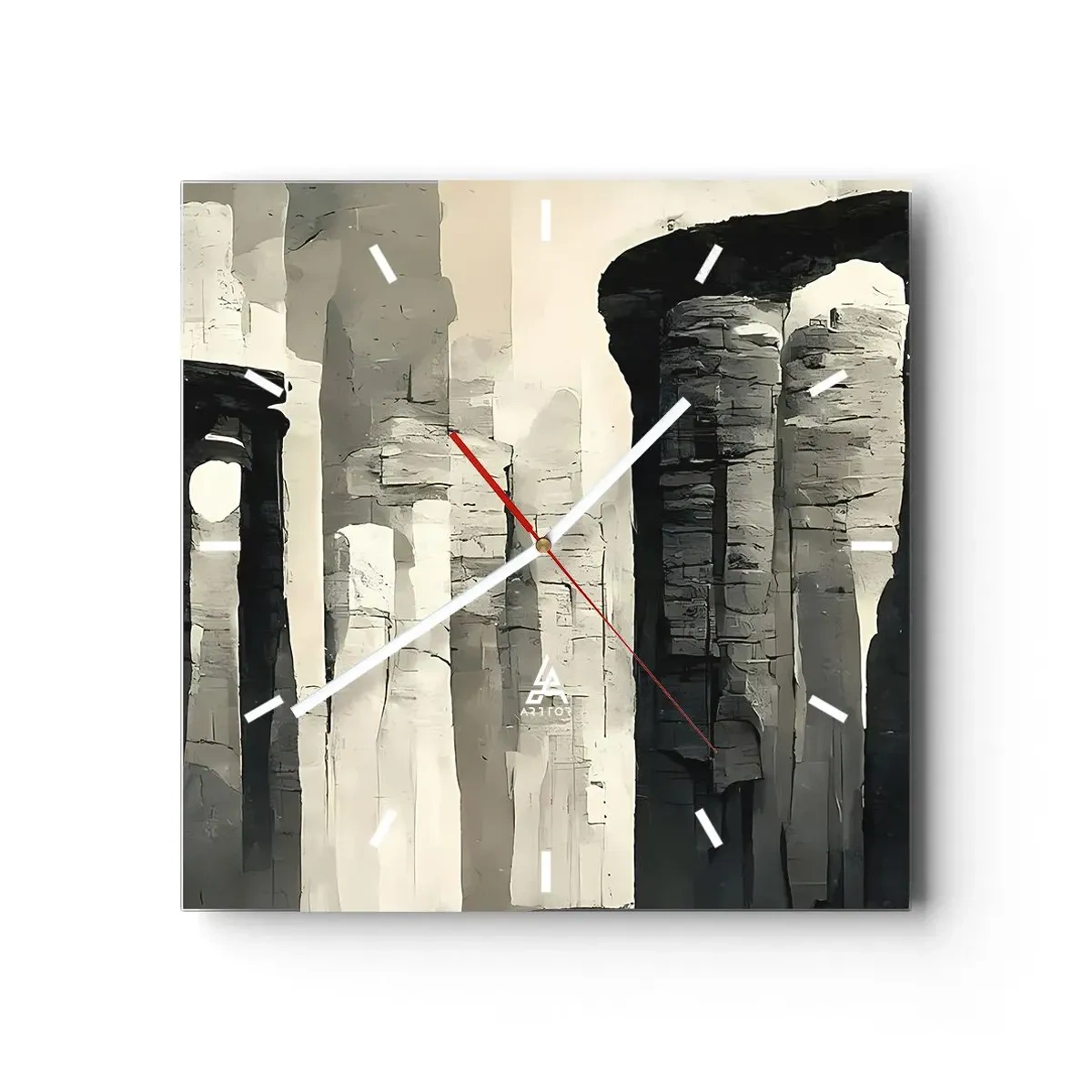Horloge murale - Pendule murale - Colonnes historiques dans un cadre monochrome atmosphérique - 30x30cm - La majesté de l'Antiquité - Décoration murale moderne pour le salon et la chambre ARTTOR
