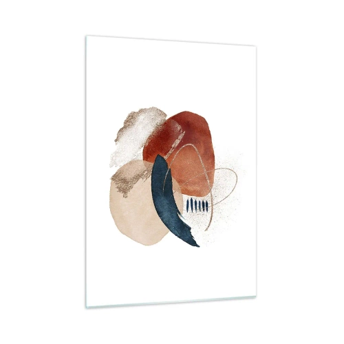 Impression sur verre - Image sur verre - Une composition abstraite aux tons chauds avec des éléments aquatiques. - 50x70cm - Composition ovale - Décoration murale moderne pour le salon et la chambre ARTTOR