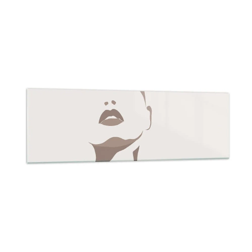 Impression sur verre - Image sur verre - Contour minimaliste du visage d'une femme dans des tons beiges délicats - 160x50cm - Fait de lumière et d'ombre - Décoration murale moderne pour le salon et la chambre ARTTOR