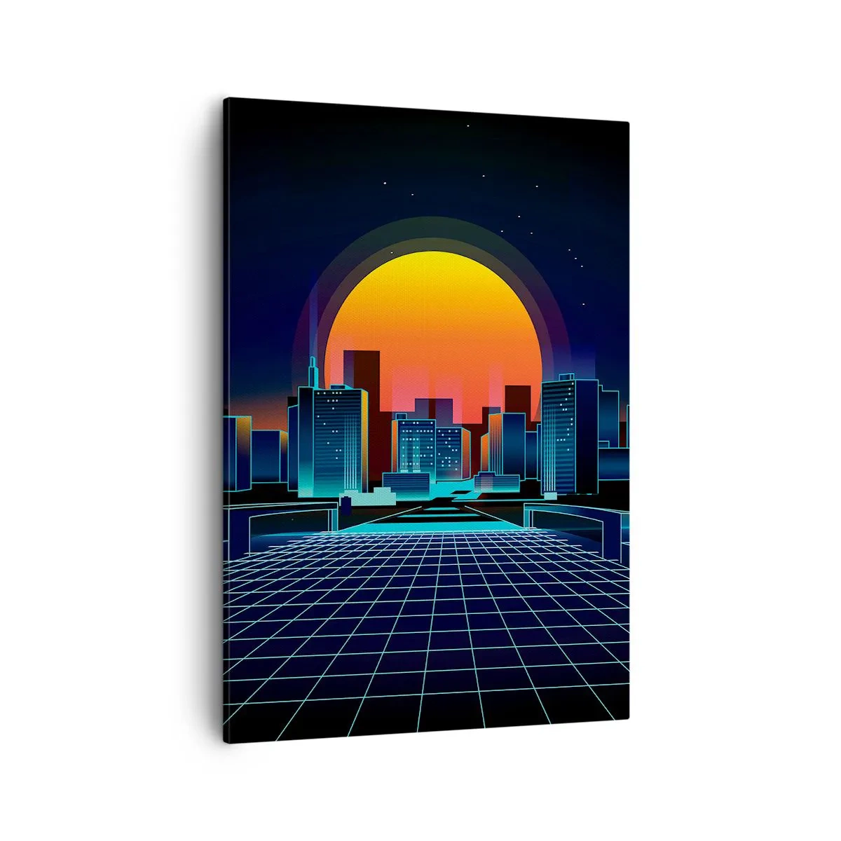 Impression sur toile - Image sur toile - Horizon urbain futuriste de style néon - 50x70cm - Vous voulez toujours passer au réel ? - Décoration murale moderne pour le salon et la chambre ARTTOR