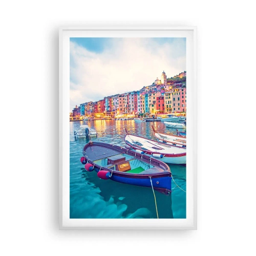 Affiche dans un cadre blanc - Poster - Soirée colorée au port - 61x91 cm