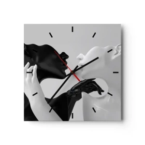 Horloge murale - Pendule murale - Silhouettes noires et blanches en gros plan dynamique - 30x30cm - Attraction - désir - Décoration murale moderne pour le salon et la chambre ARTTOR