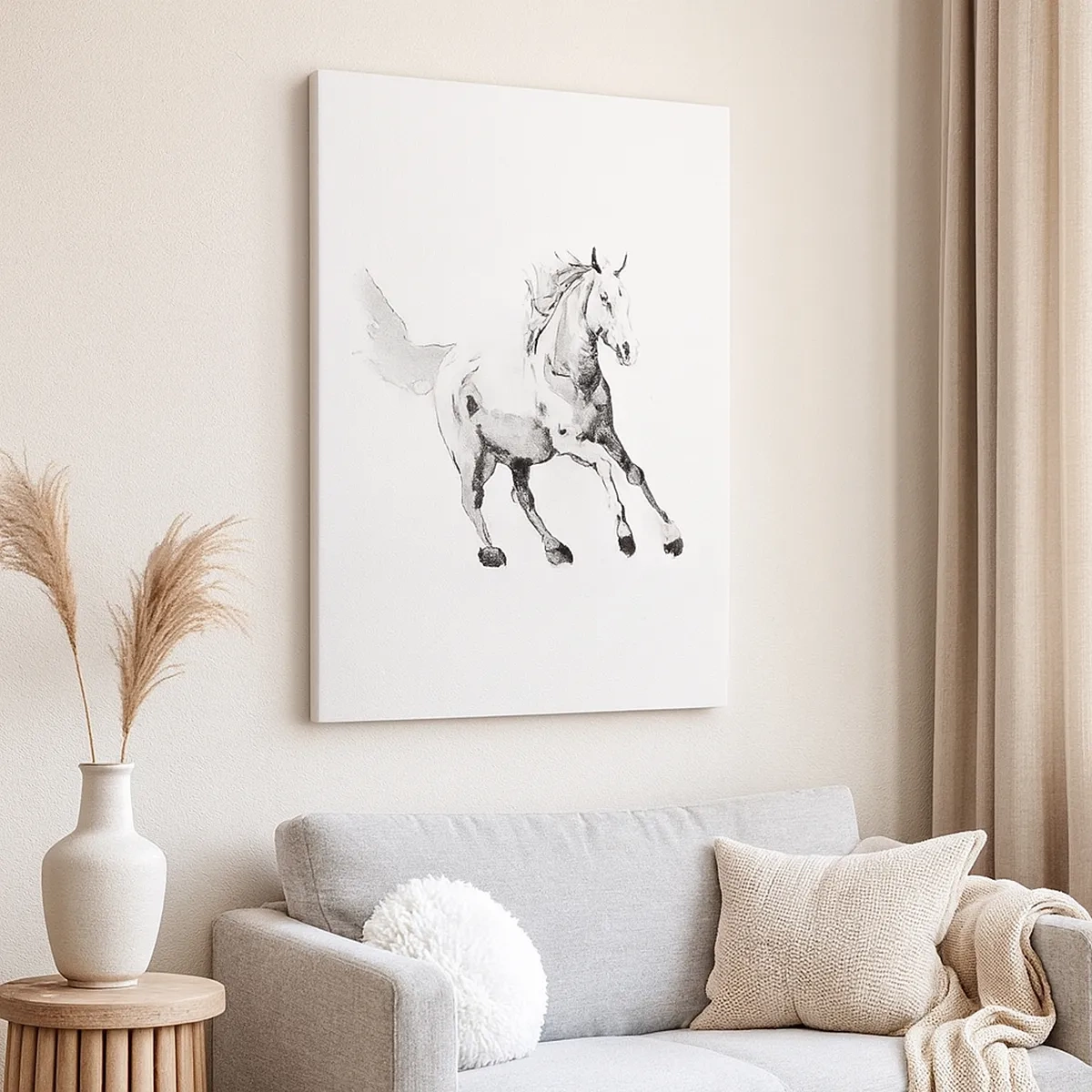 Impression sur toile - Image sur toile - Croquis d'un cheval au galop dans des tons de noir et blanc - 50x70cm - Âme indomptée - Décoration murale moderne pour le salon et la chambre ARTTOR