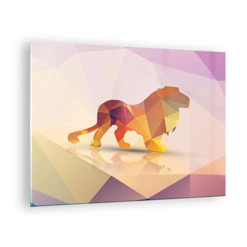 Impression sur verre - Image sur verre - Lion géométrique dans une abstraction colorée - 70x50cm - Le roi du diamant - Décoration murale moderne pour le salon et la chambre ARTTOR