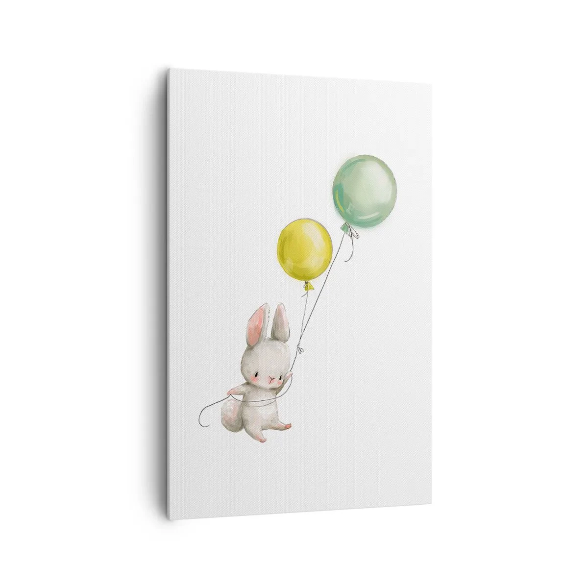 Impression sur toile - Image sur toile - Un lapin tenant des ballons aux couleurs pastel - 80x120cm - Moi aussi je vole! - Décoration murale moderne pour le salon et la chambre ARTTOR
