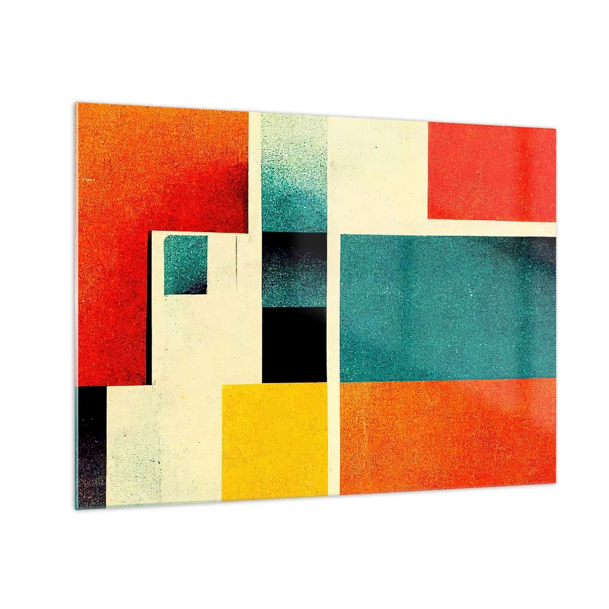 Impression sur verre - Image sur verre - Rectangles géométriques colorés de style rétro - 70x50cm - Abstraction géométrique – bonne énergie - Décoration murale moderne pour le salon et la chambre ARTTOR