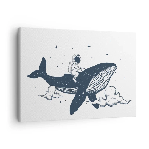 Impression sur toile - Image sur toile - Astronaute sur une baleine flottant dans l'espace - 70x50cm - Aventure spatiale - Décoration murale moderne pour le salon et la chambre ARTTOR