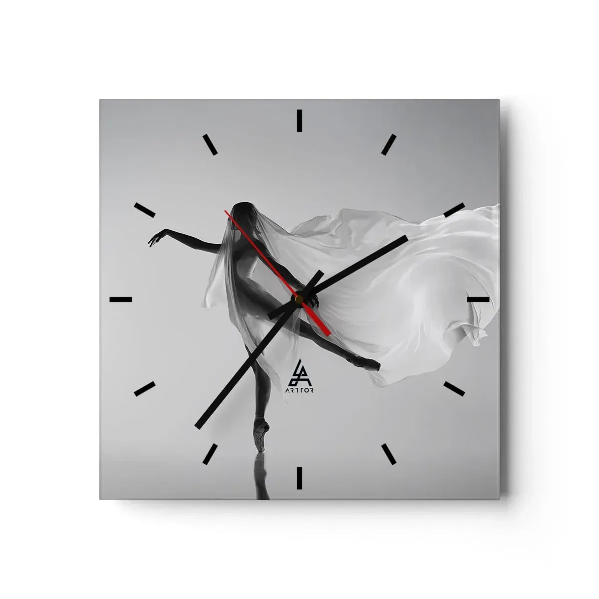 Horloge murale - Pendule murale - Une danseuse dans une pose éthérée avec un tissu fluide - 30x30cm - Légèreté et grâce - Décoration murale moderne pour le salon et la chambre ARTTOR