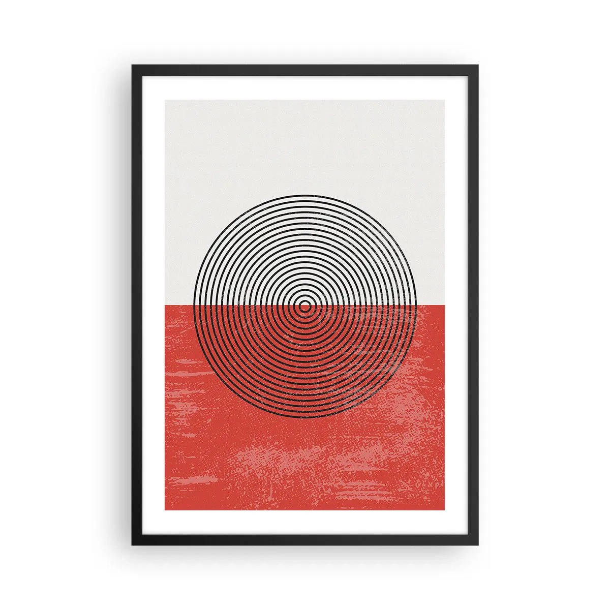 Affiche dans un cadre noir - Poster - Composition géométrique avec des cercles sur fond rouge et blanc - 50x70cm - Dans le mille - Décoration murale moderne pour le salon et la chambre ARTTOR