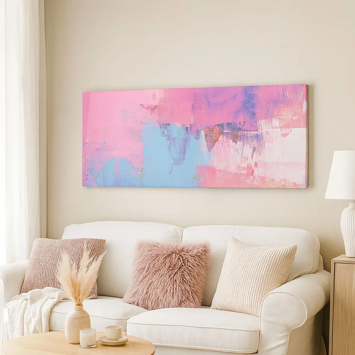 Impression sur toile - Image sur toile - Du rose, du bleu et une pincée de lumière - 100x40 cm