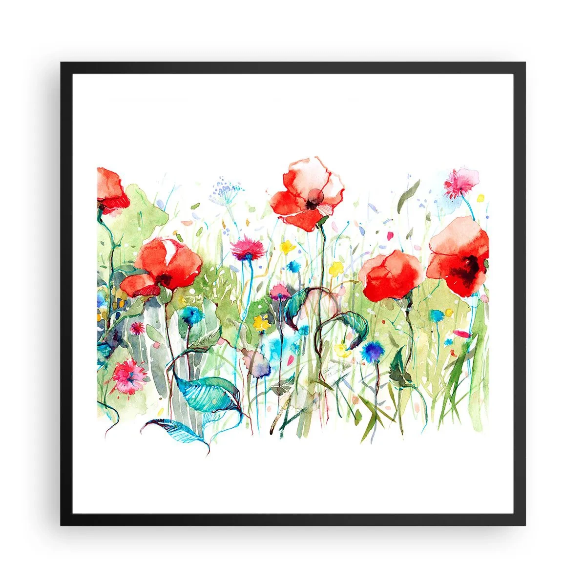 Affiche dans un cadre noir - Poster - Prairie de fleurs en mai - 60x60 cm