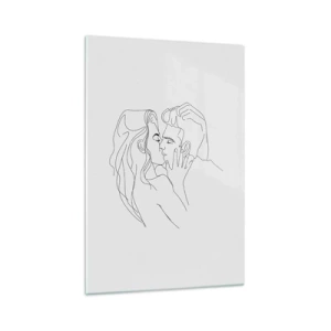 Impression sur verre - Image sur verre - Le contour d'un couple s'embrassant sur un fond clair - 70x100cm - La même ligne - Décoration murale moderne pour le salon et la chambre ARTTOR
