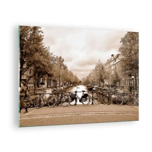 Impression sur verre - Image sur verre - Pont d'Amsterdam avec vélos rétro - 70x50cm - Ambiance hollandaise - Décoration murale moderne pour le salon et la chambre ARTTOR