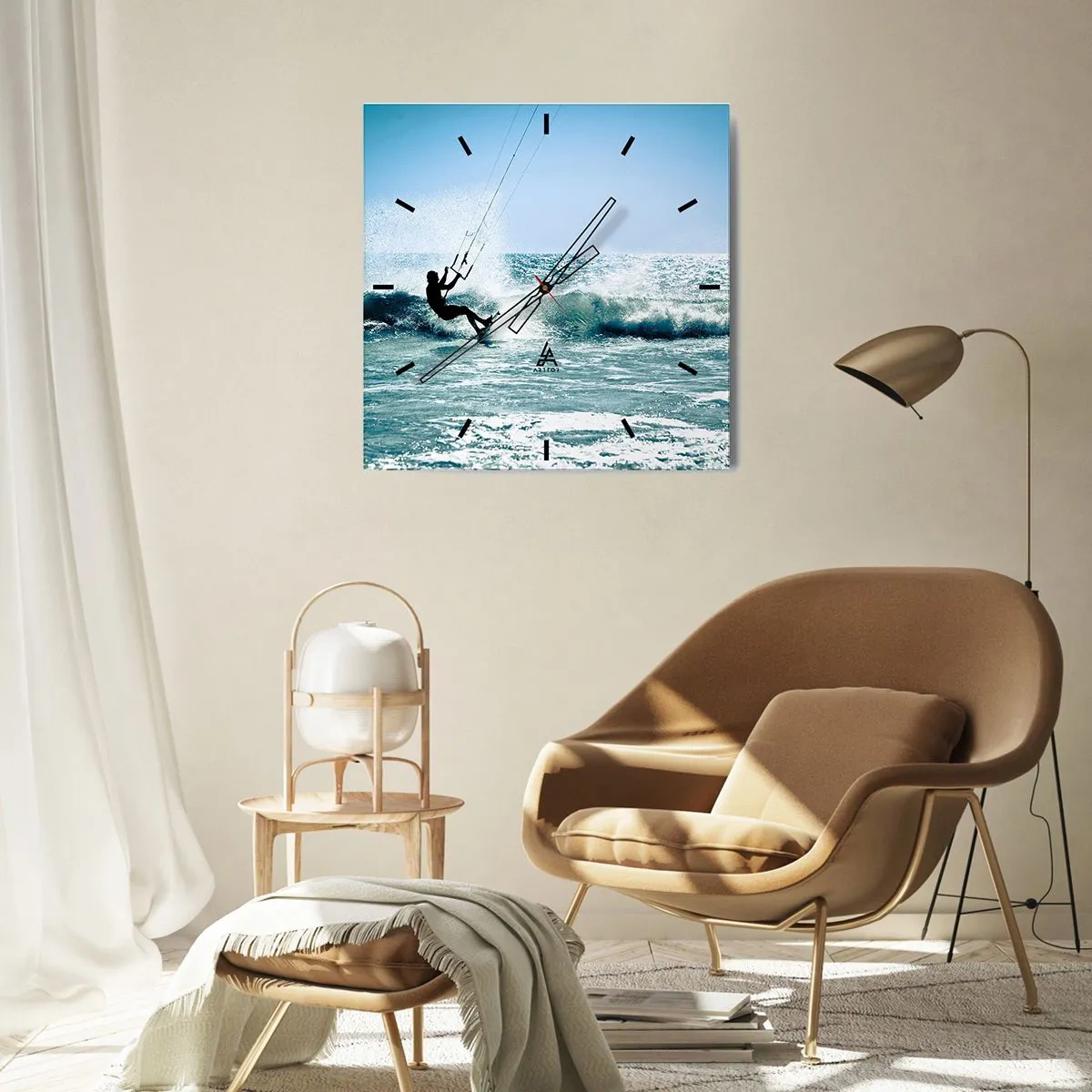 Horloge murale - Pendule murale - Kitesurfeur sur une vague en plein soleil - 30x30cm - On se laisse emporter - Décoration murale moderne pour le salon et la chambre ARTTOR